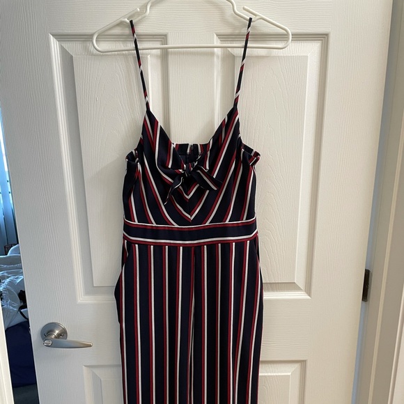 Navy Blue/Black Striped Culotte Jumpsuit - Picture 1 of 5